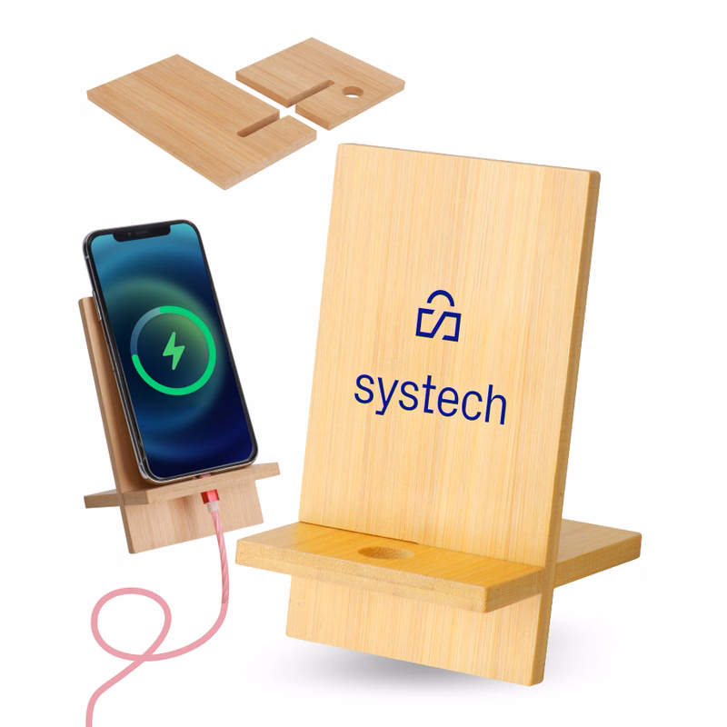 Union Printed - Detachable Phone Stand made with Genuine Bamboo - 1-Color Logo