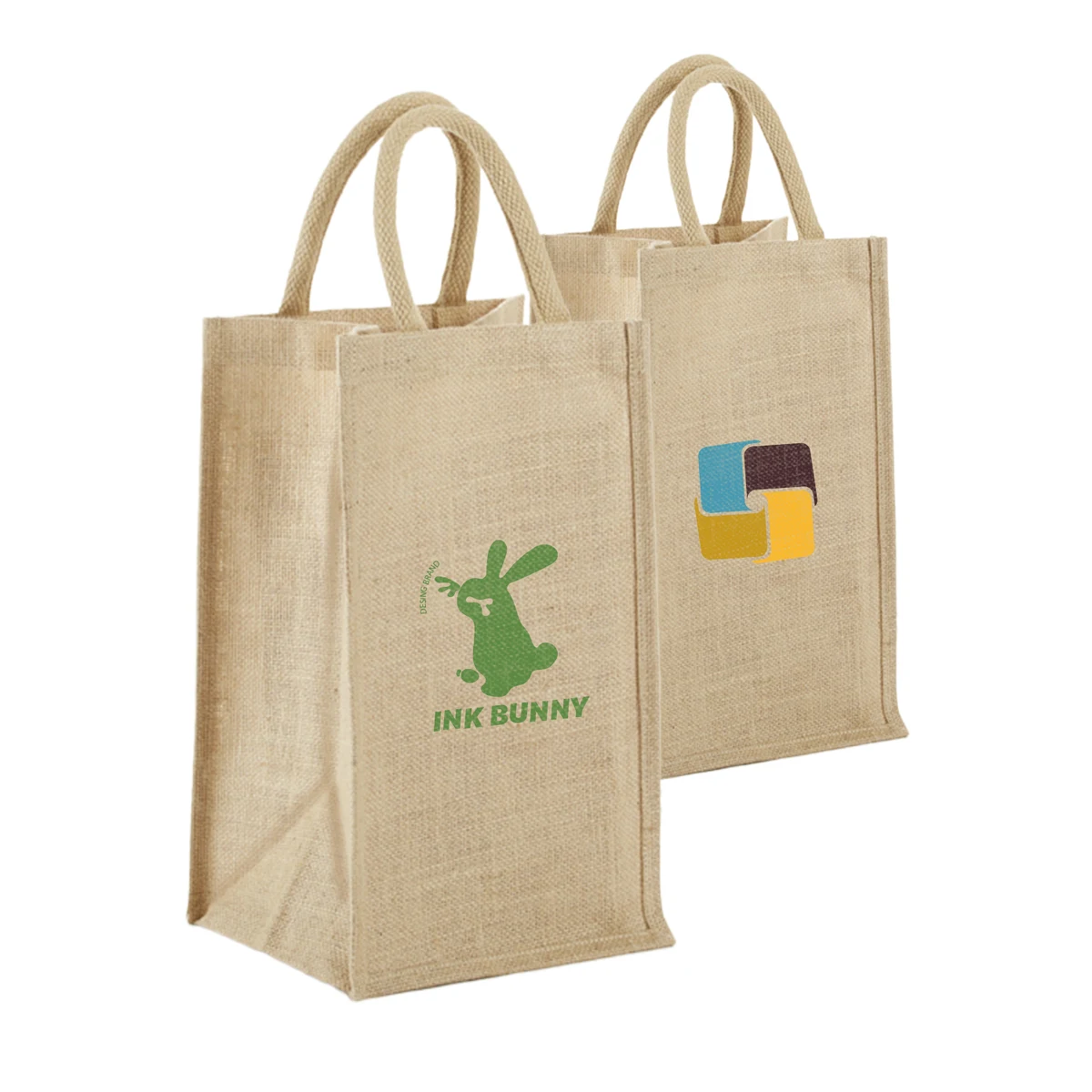 Eco-Friendly Jute Bag with Solid Front for 4 Bottles 1