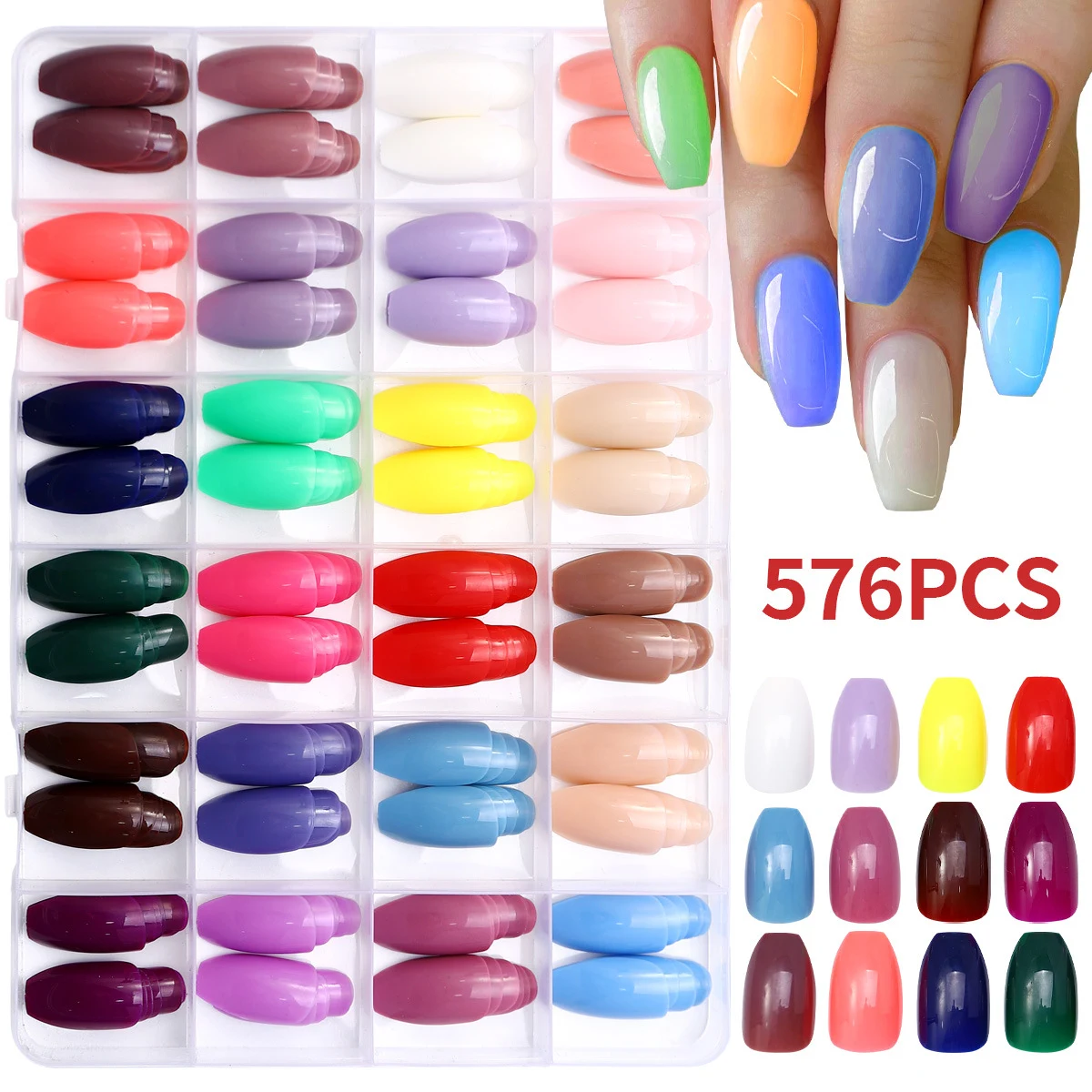 24 Colors 576PCS Press on Nails for Nail Art 1