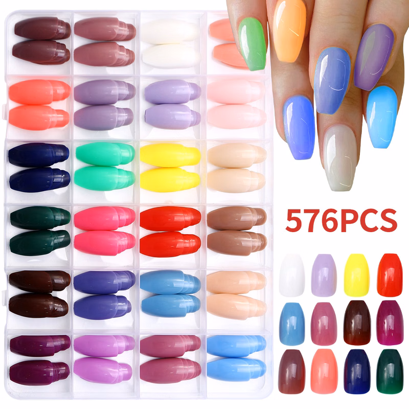 24 Colors 576PCS Press on Nails for Nail Art