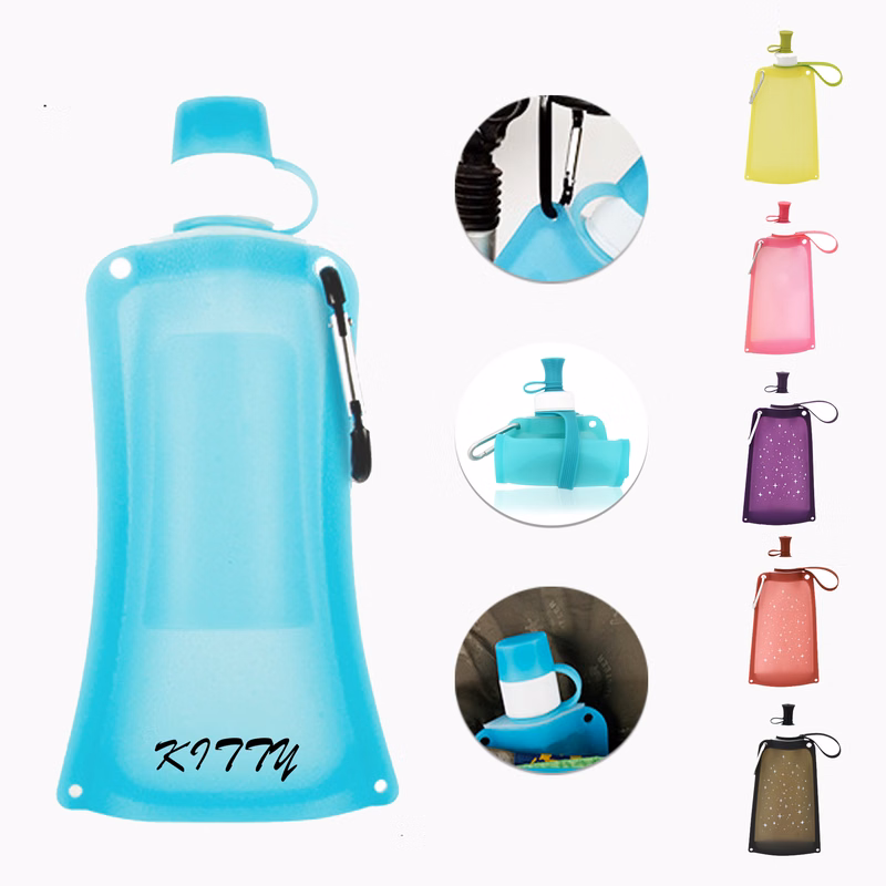 Portable foldable silicone water bottle/bladder for outdoor sports.