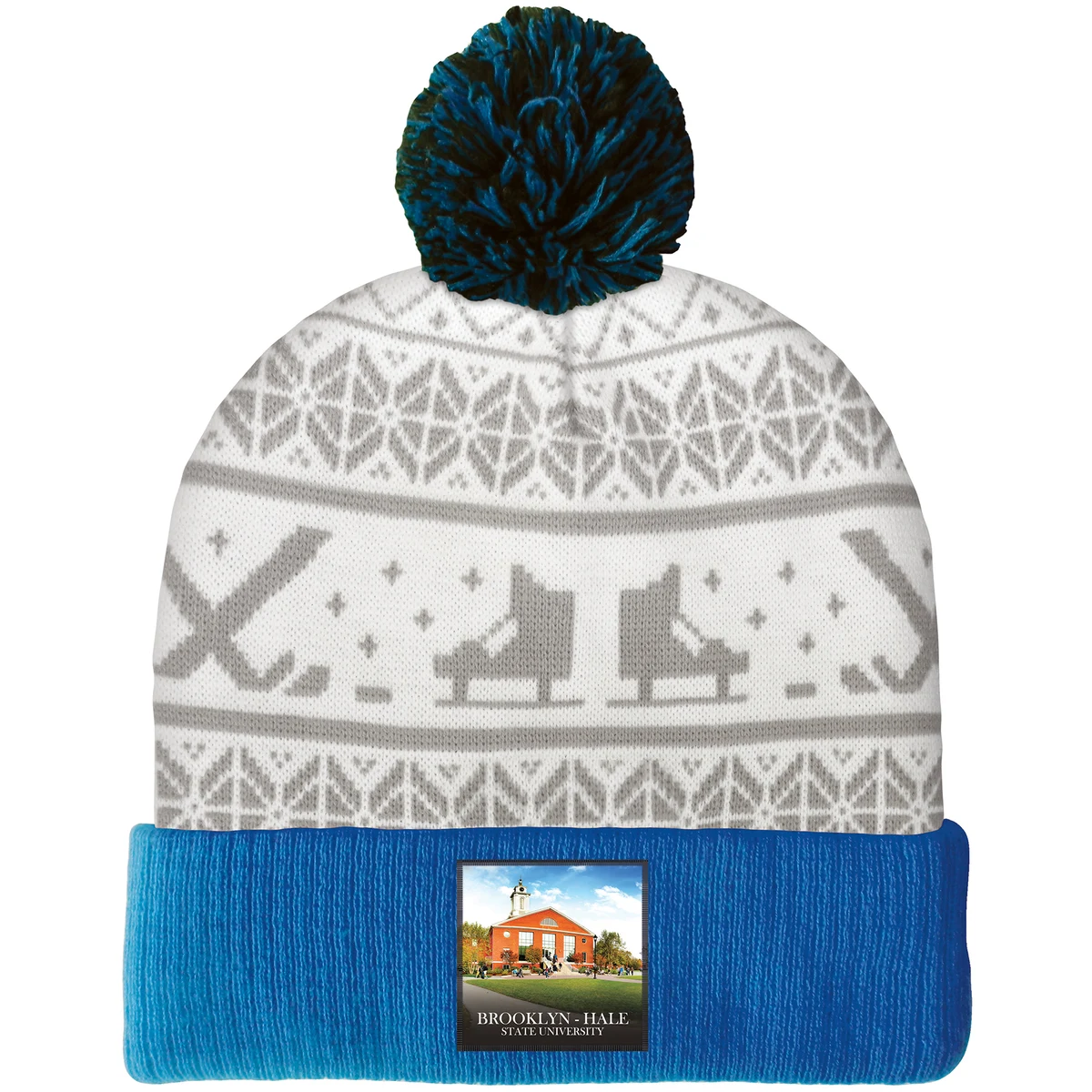 Knit Beanie with Pom and Ribbed Cuff (Printed Logo) 1
