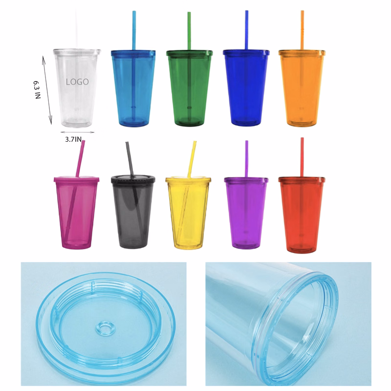 MOQ 10 PCS Convenient 16oz Transparent Plastic Straw Cup