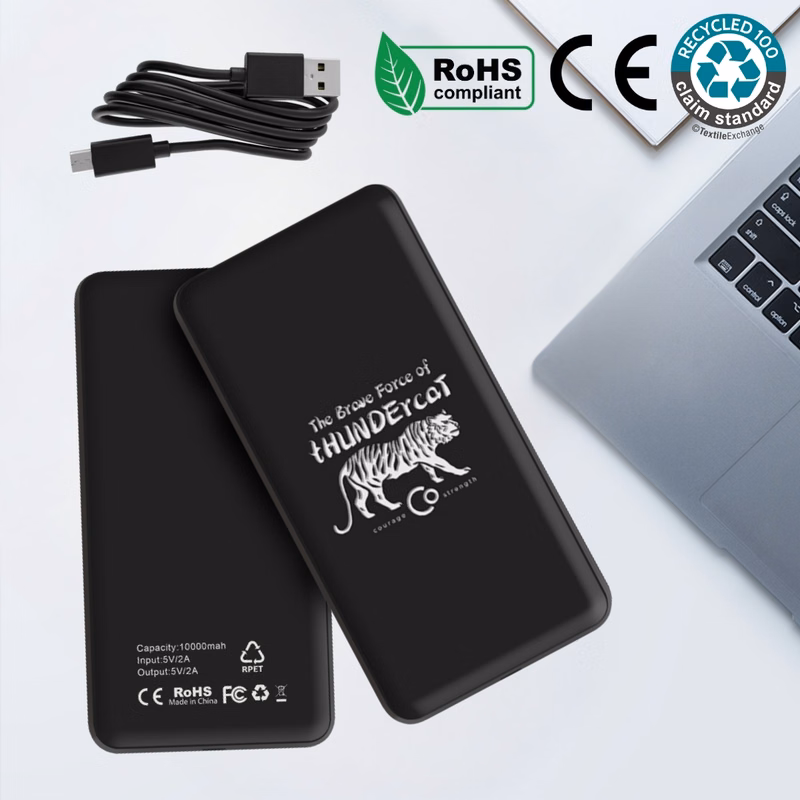 EcoTech Eco-Friendly 10000mAh rPET Wireless Power Bank with Light-Up Logo