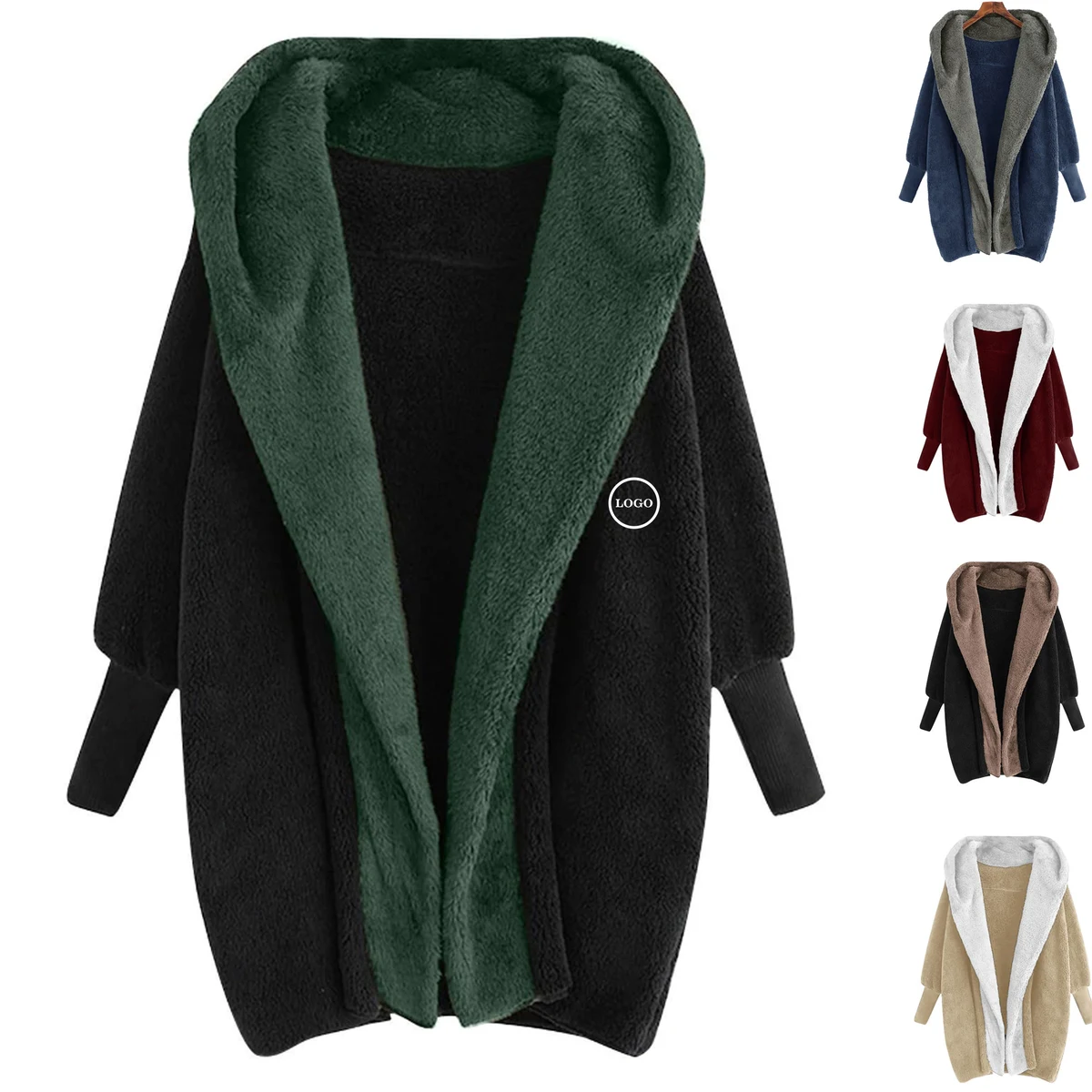 Plush Double-Sided Fleece Hooded Cardigan, custom hoodie or sweatshirt with logo imprint 1