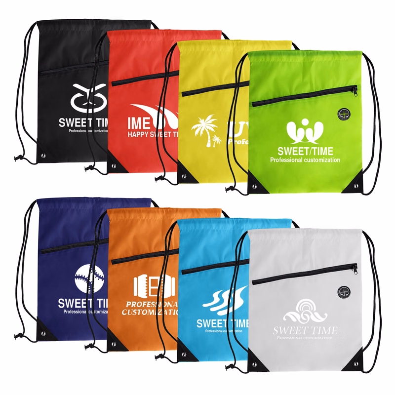 Drawstring Backpack With Zipper Pocket & Earphone Hole