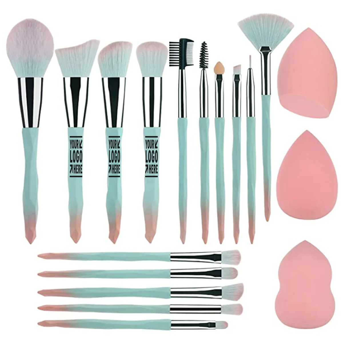 Powder Blue Gradient Makeup Brush and Makeup Sponge Makeup Tool Set 1