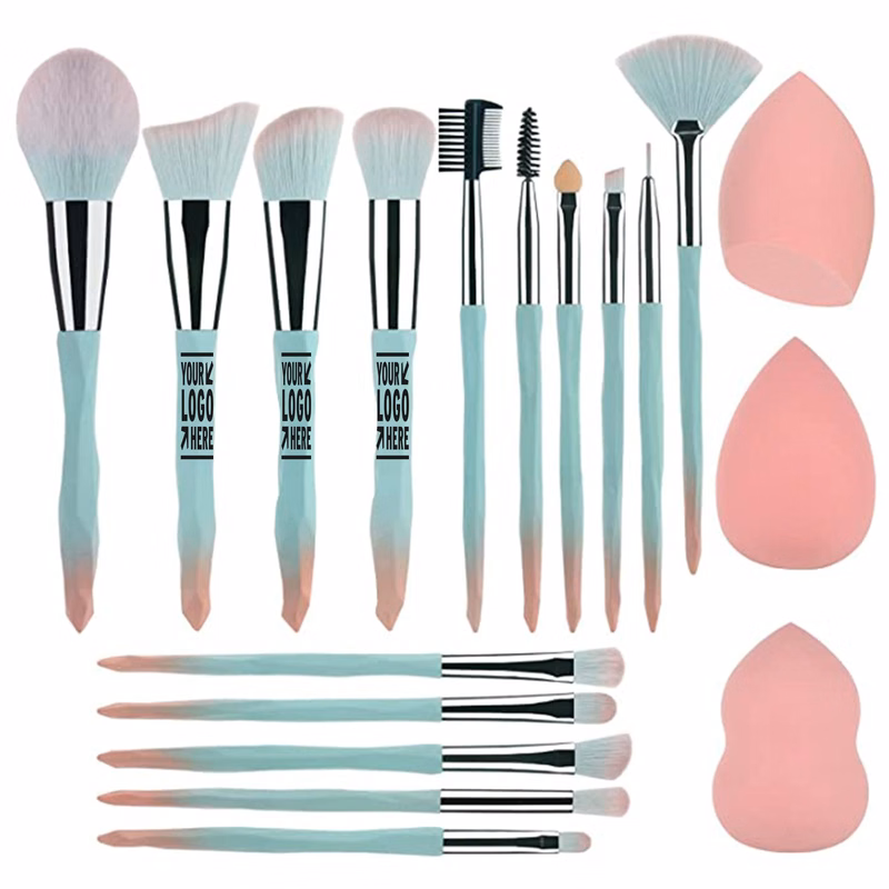 Powder Blue Gradient Makeup Brush and Makeup Sponge Makeup Tool Set