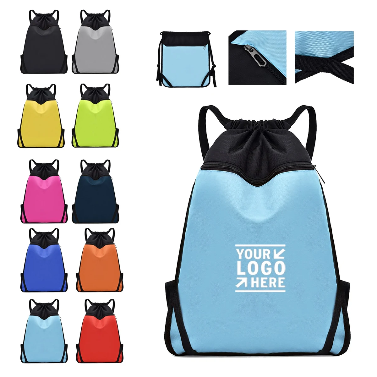 Sport Zipper Drawstring Backpack 1