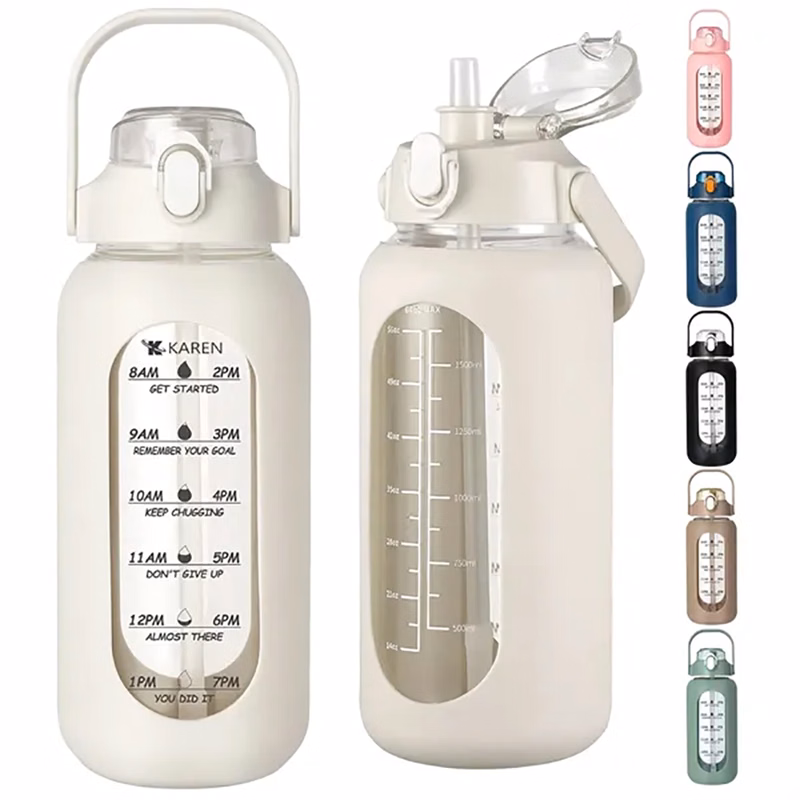 64oz Portable Glass Water Bottle w/ Straw Lid