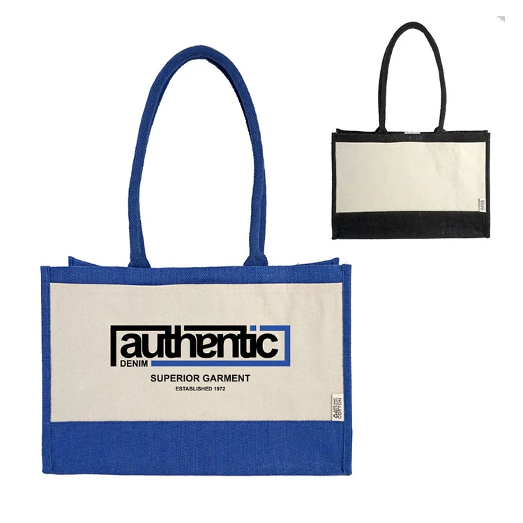 Seattle Recycled Cotton Front Pocket Jute Shopper Tote 1