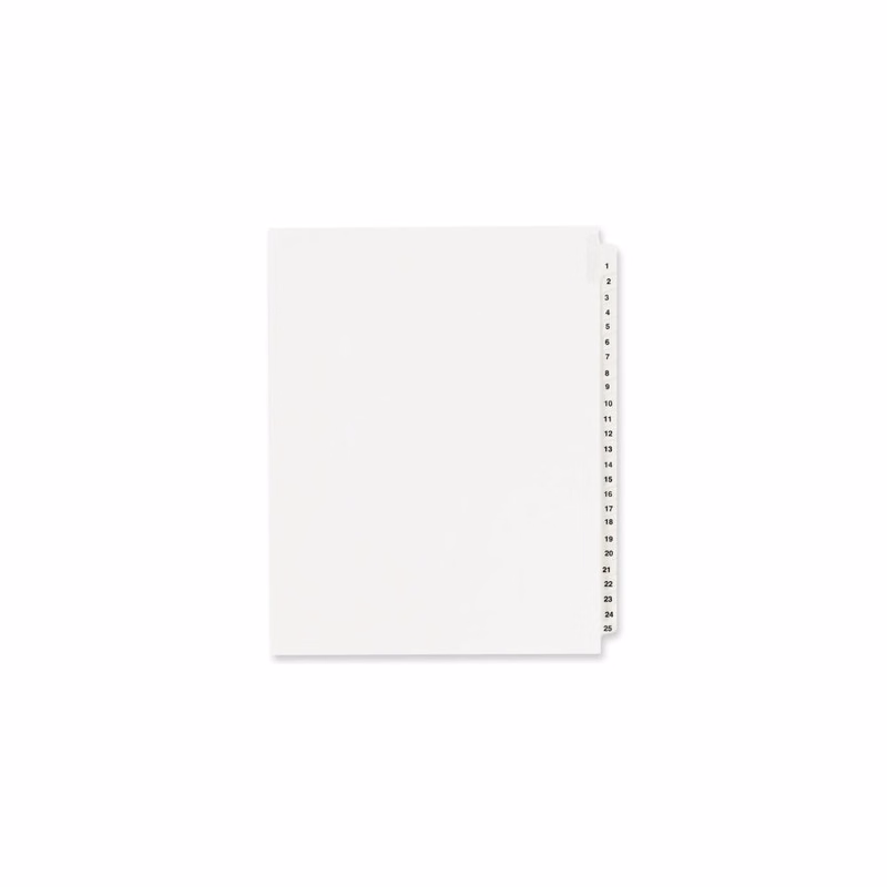 Index Dividers - Numbered 1-25 White