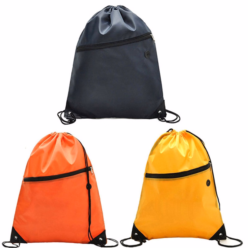 Sport Drawstring Backpack Bag With Front Zipped Pocket