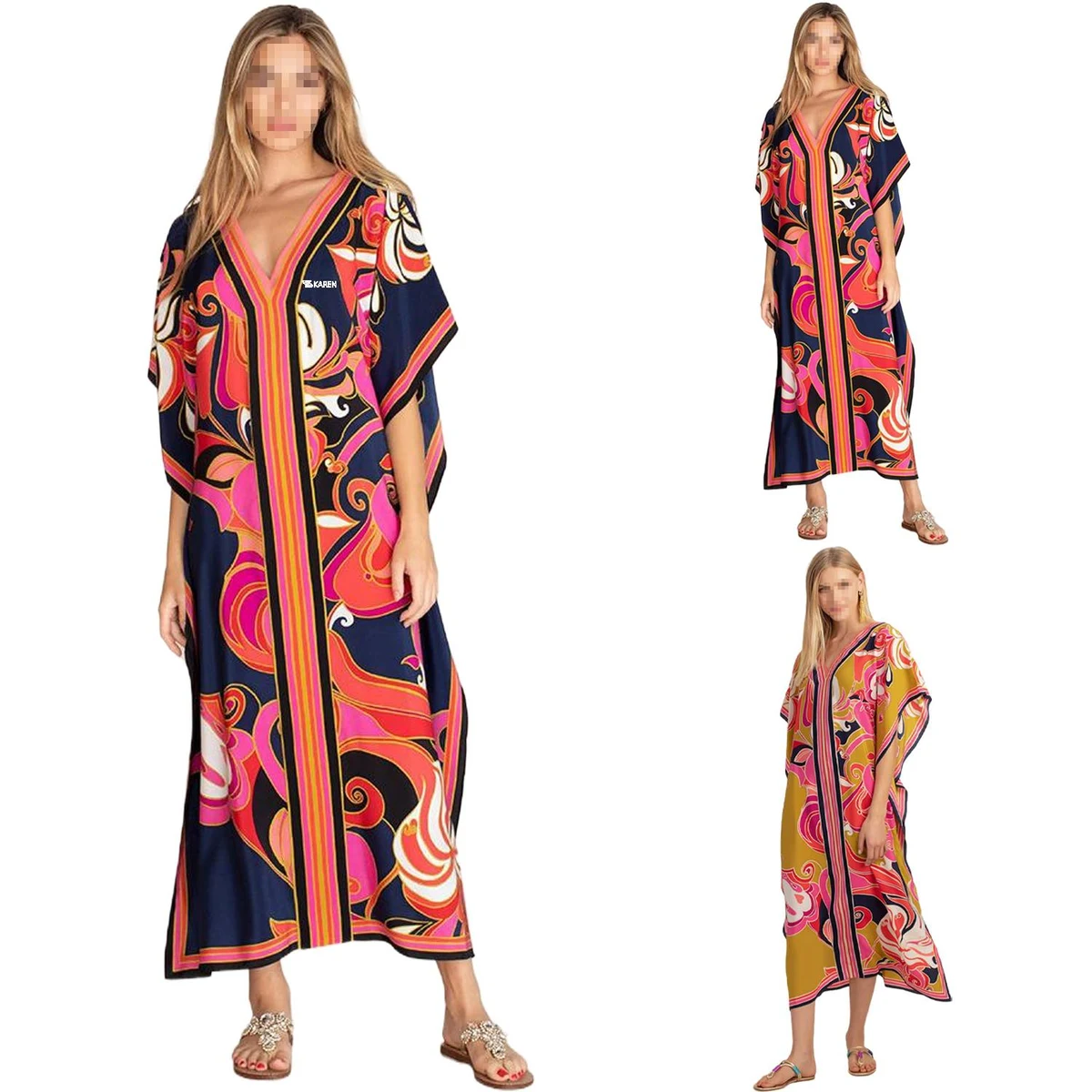 Women Printed Maxi Beach Cover Up Dress 1
