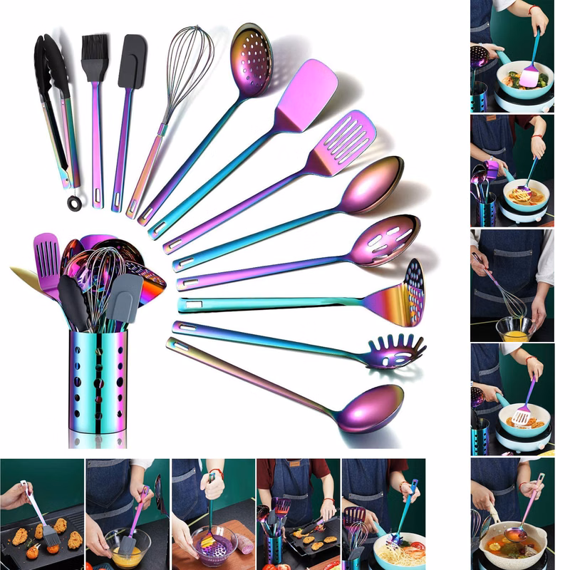 13 Pieces Stainless Steel Cooking Utensils Set With Titanium Rainbow Plating