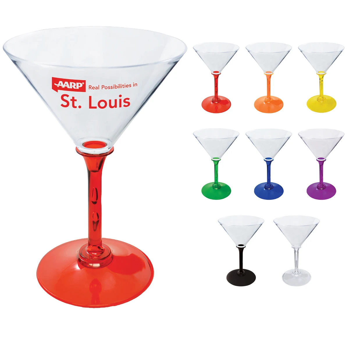 7oz Standard Stem Plastic Martini Glass with Your Choice of Stem Color 1