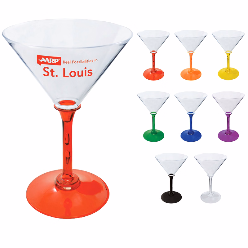 7oz Standard Stem Plastic Martini Glass with Your Choice of Stem Color