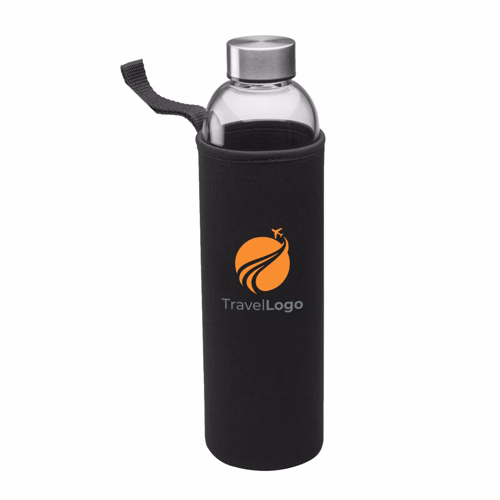 Glass Water Bottle with Metal Cap - Neoprene Carrying Pouch,