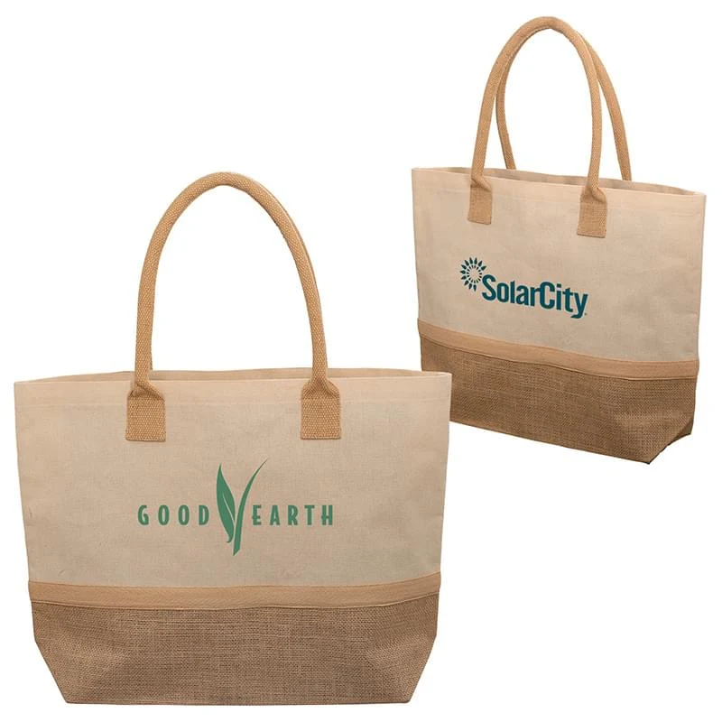 Wanderlust Laminated Jute & Canvas Tote 1