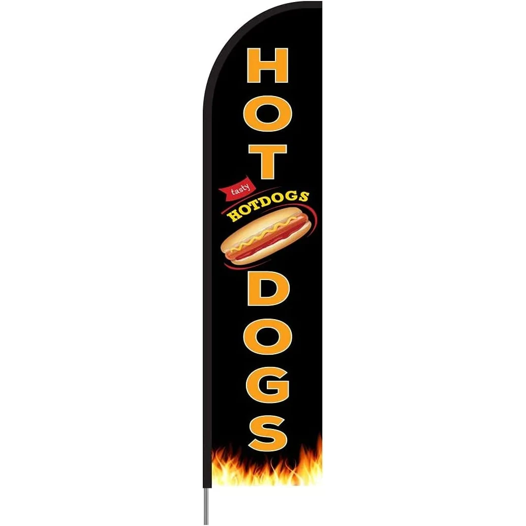 Hot Dogs Sign Banner Feather Flag, Complete Pole Kit for Outdoor Advertising Store Display, 15ft 1