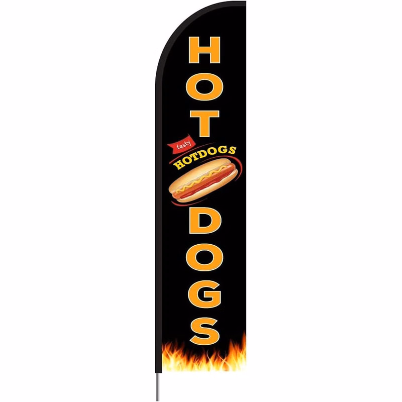 Hot Dogs Sign Banner Feather Flag, Complete Pole Kit for Outdoor Advertising Store Display, 15ft