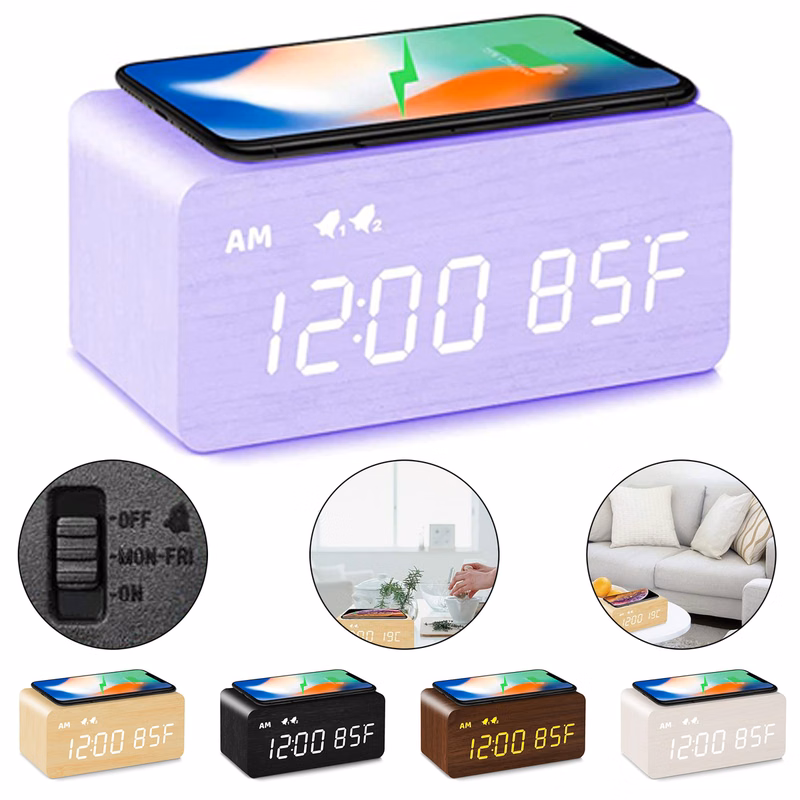 Wooden Wireless Charging Alarm Clock