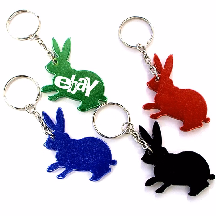Rabbit shape bottle opener with key chain.