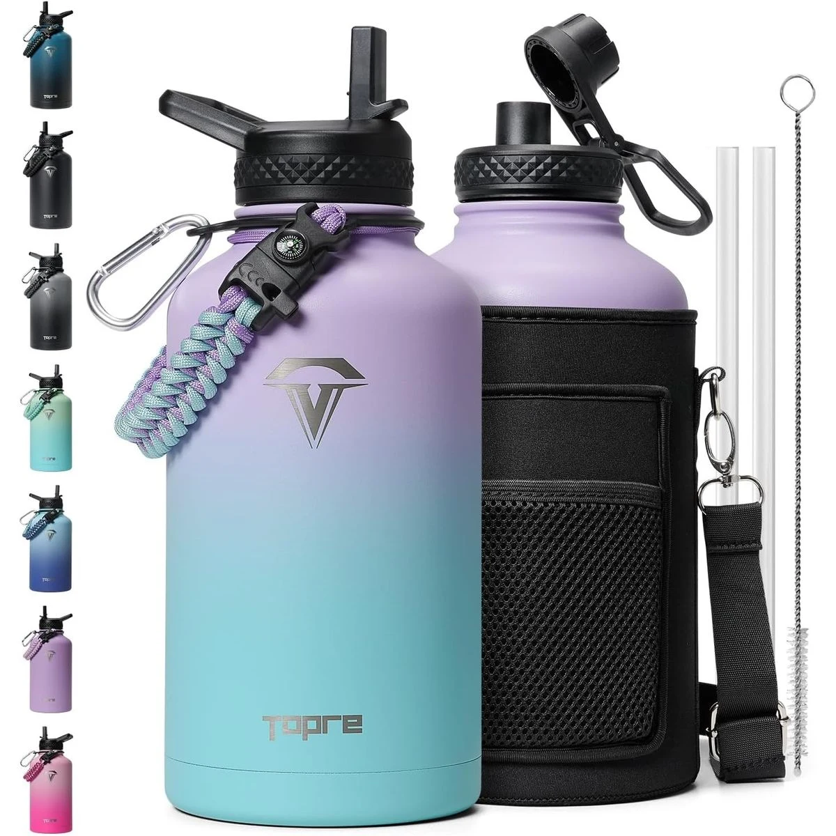 Insulated Water Bottle 64oz,Half Gallon Water Flask Stainless Steel, Cold for 48 Hrs,BPA-Free & Leak 1