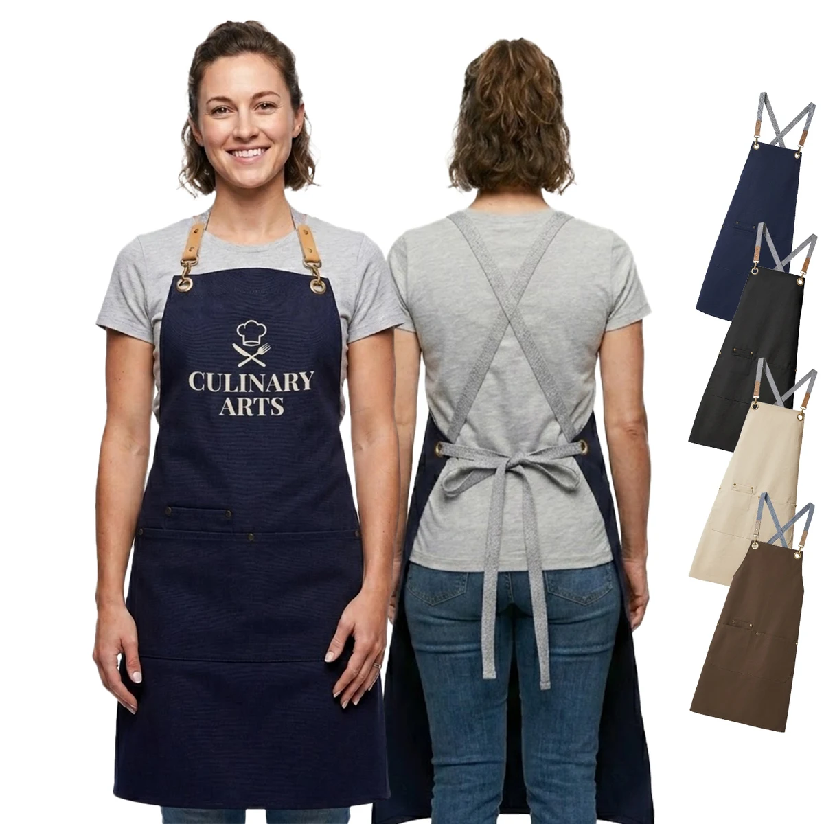 100% Cotton Canvas Kitchen Aprons w/ Detachable cross straps 1