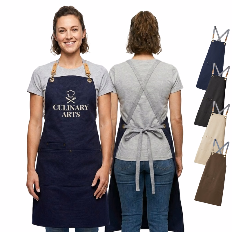 100% Cotton Canvas Kitchen Aprons w/ Detachable cross straps