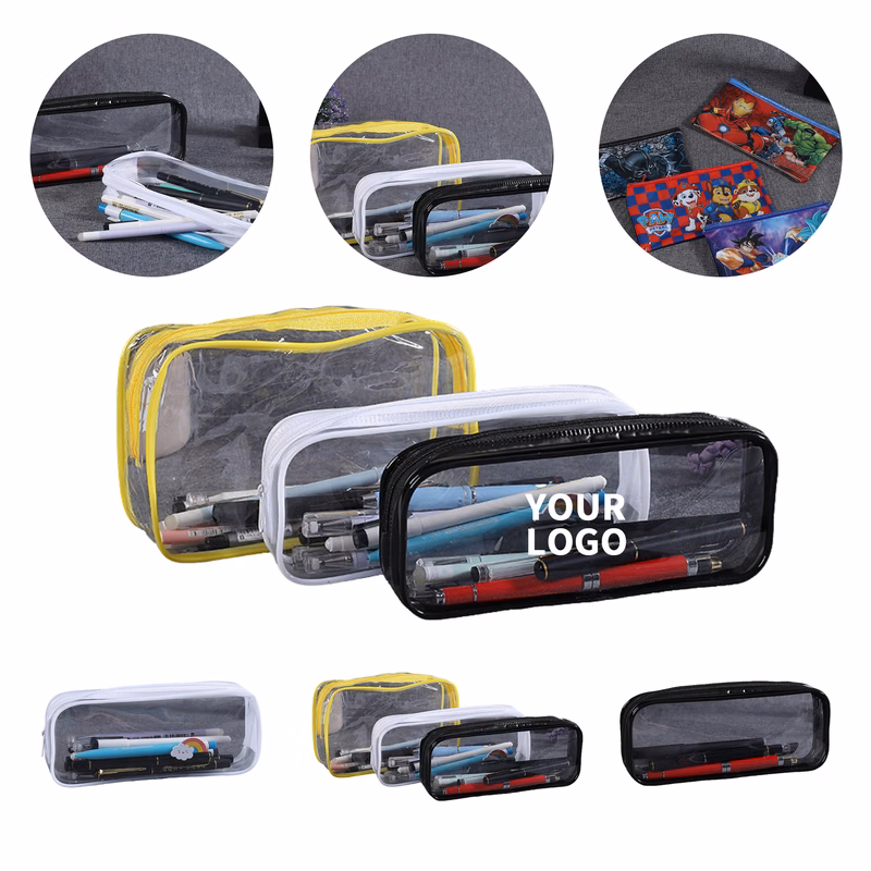 Clear Polyvinyl Chloride Zipper Pencil Bag Transparent Storage