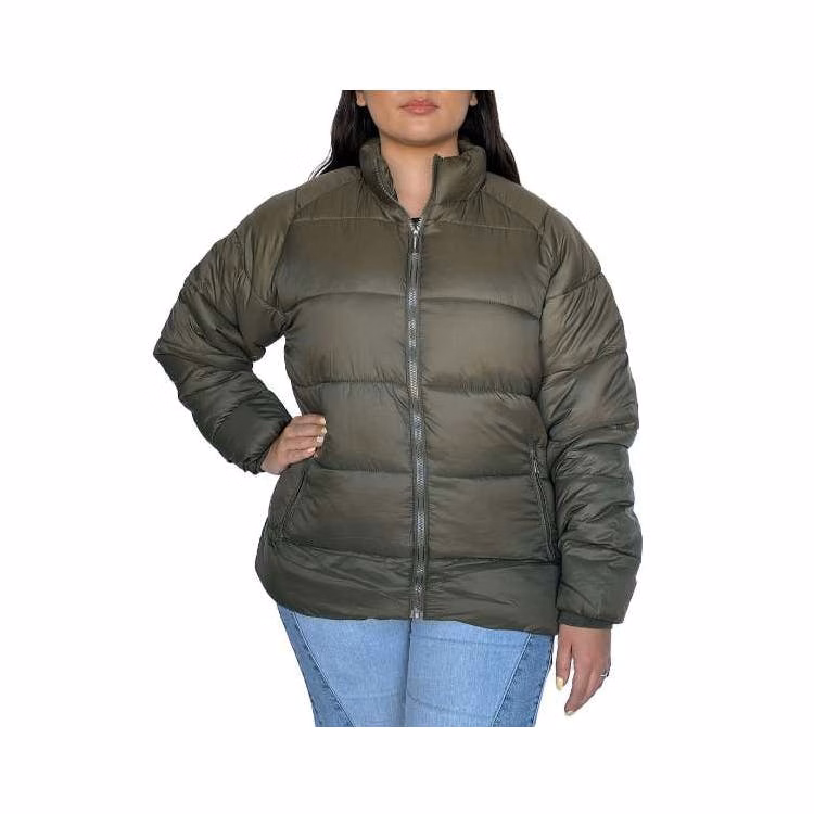 Women's Solid Puffer Jackets Olive Large