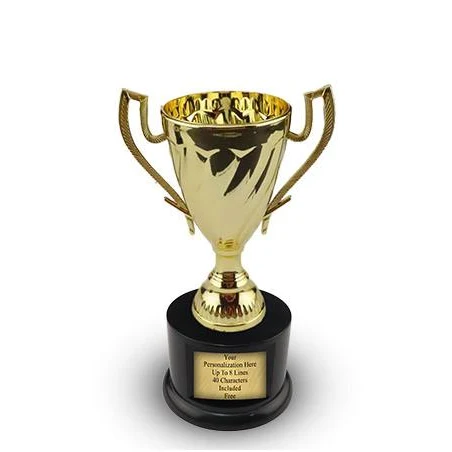Cup Trophy: 9", 3.5x2.5" black round base w/ 6.3" 1