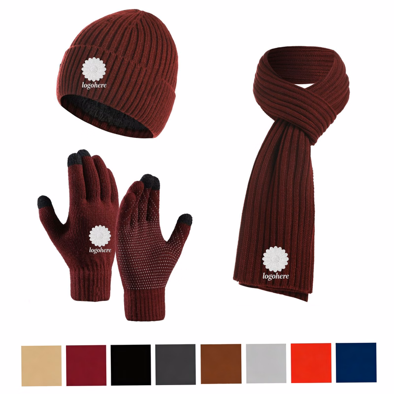 Embroidered Cold Weather Combo, Beanie Scarf Touch Gloves