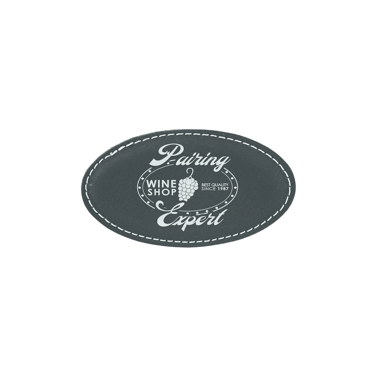 3 1/4" x 1 3/4" Black/Silver Leatherette Oval Badge w/ Magnet 1