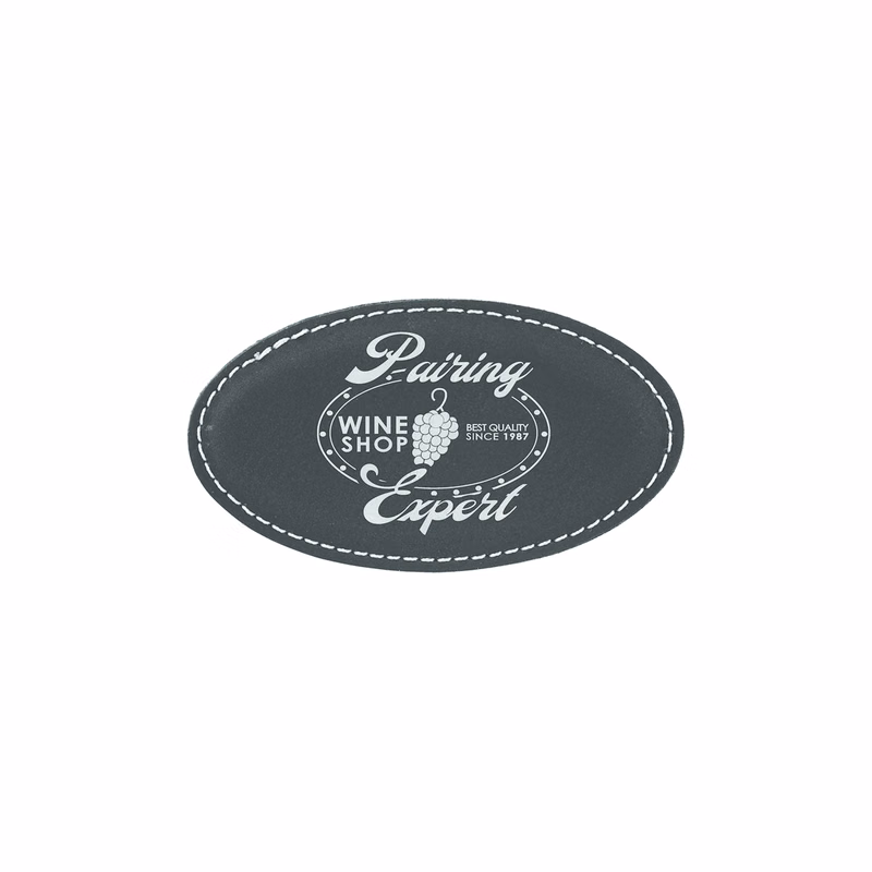 3 1/4" x 1 3/4" Black/Silver Leatherette Oval Badge w/ Magnet