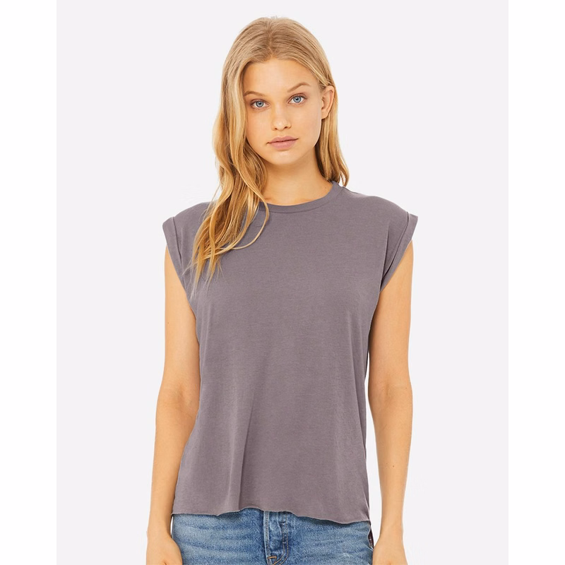 Women's Flowy Rolled Cuffs Muscle Tee - 8804