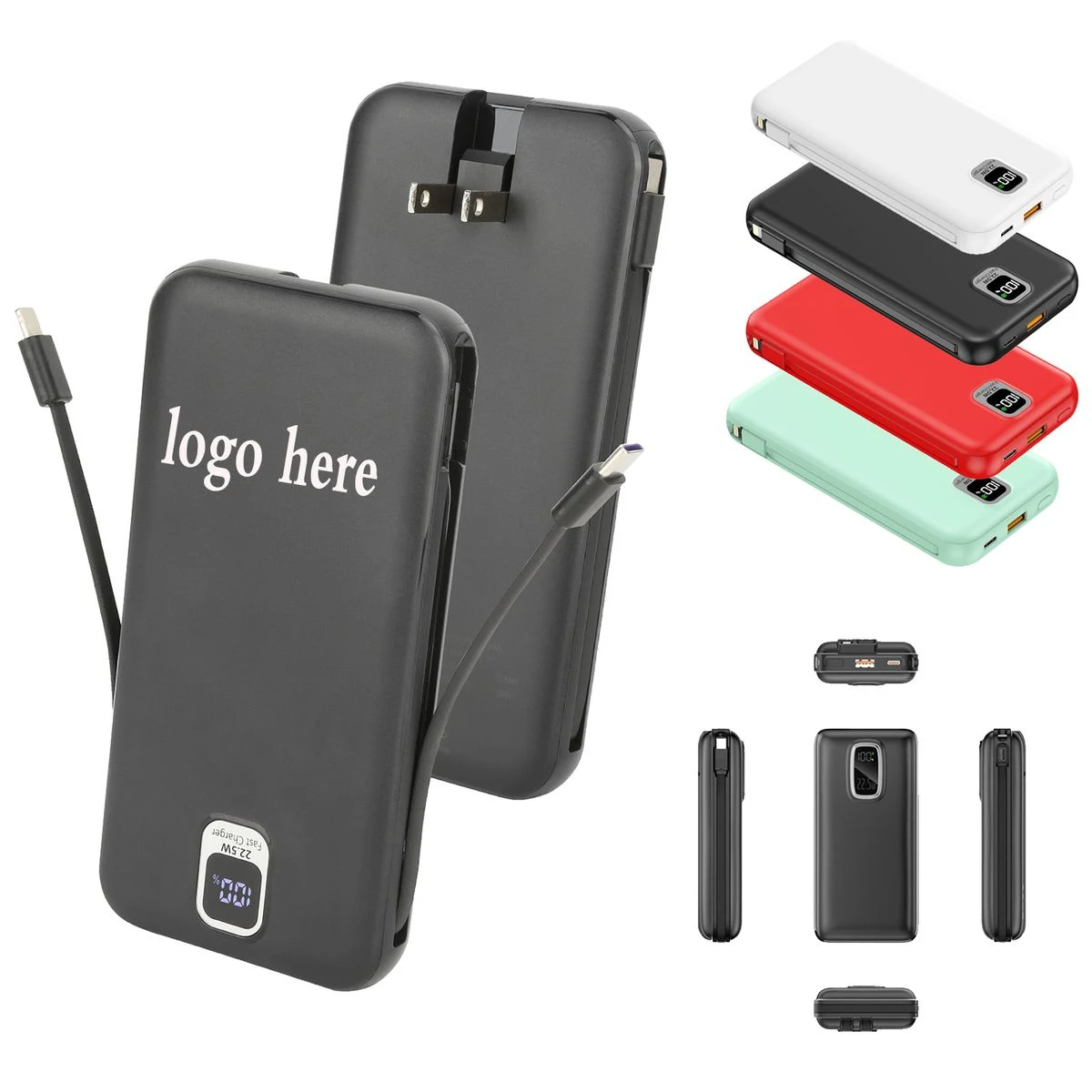 10,000mAh PD Power Bank with Built-In Plug
1