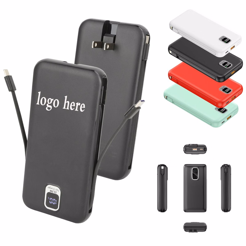 10,000mAh PD Power Bank with Built-In Plug

