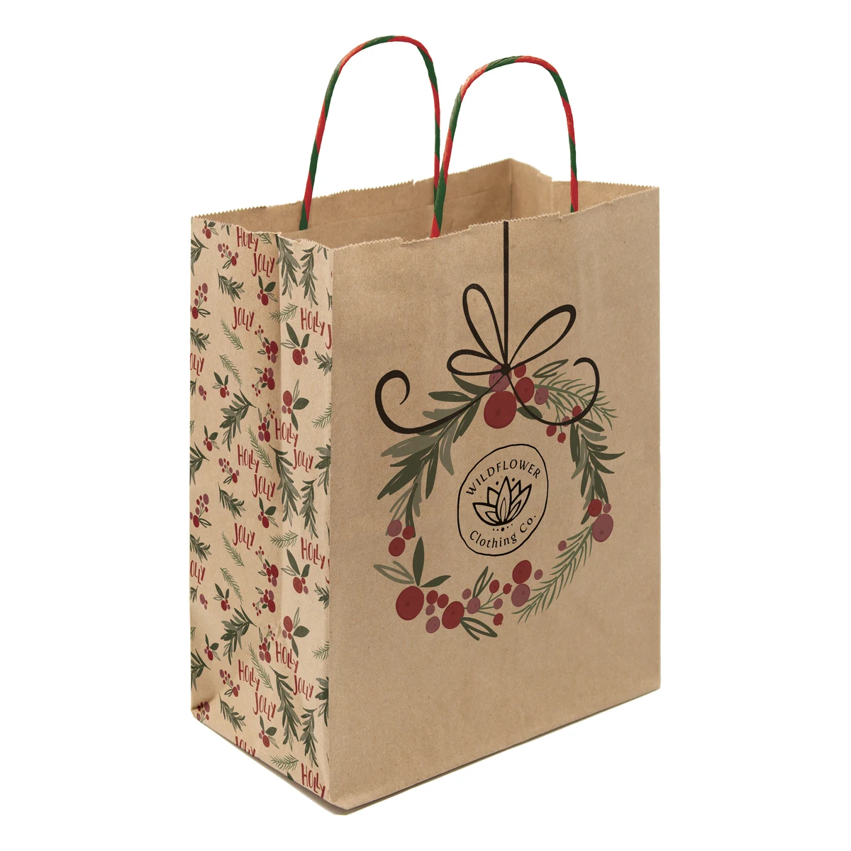 Full Color Natural Brown Holiday Handle Shopper 8.5" x 10.25" x 5" 1