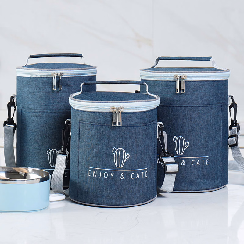 Round Insulated Lunch Tote Bag