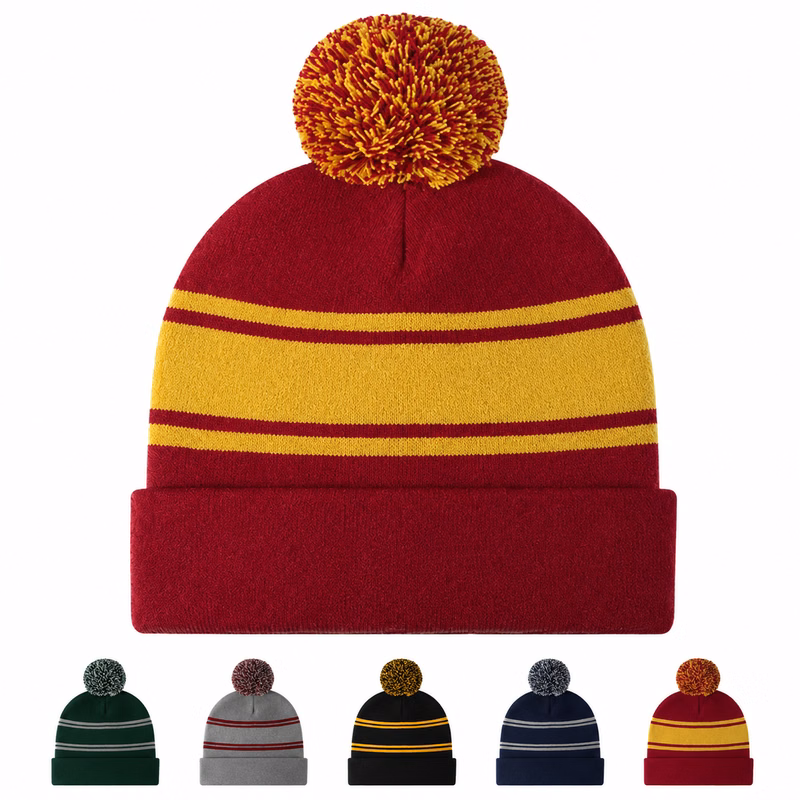 Knit Beanie With Faux Fur Pom