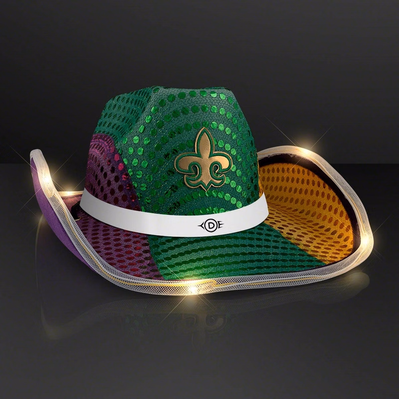Mardi Gras LED Sequin Cowboy Hat with White Band