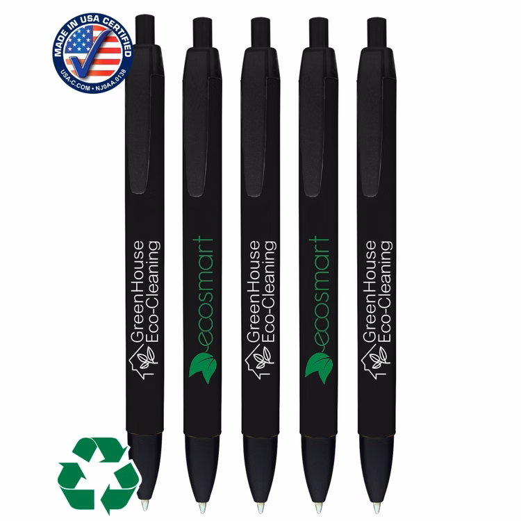 Certified USA Made - Wide Barrels Click Pens made of 100% Recycled Plastic