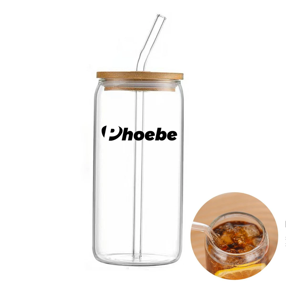 Glass Tumbler With Bamboo Lid, Straw 1