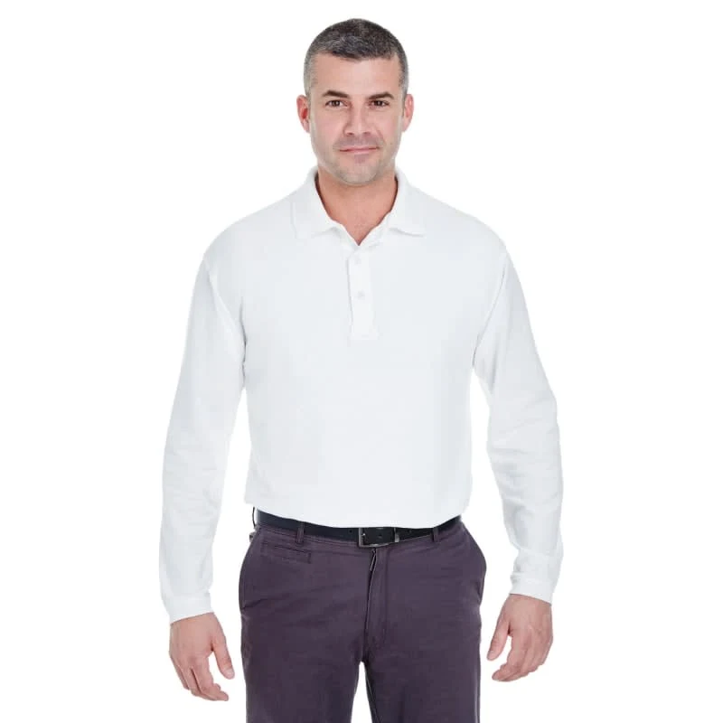 UltraClub Adult Long-Sleeve Whisper Piqué Polo 1