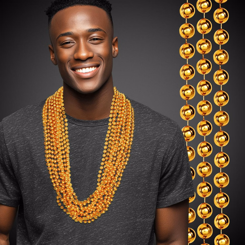 Gold Metallic mardi grasBeaded Necklace