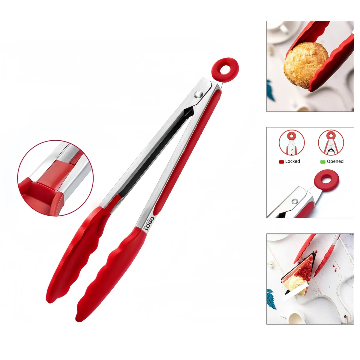 Stainless Steel Silicone Barbecue Steak Tongs 1