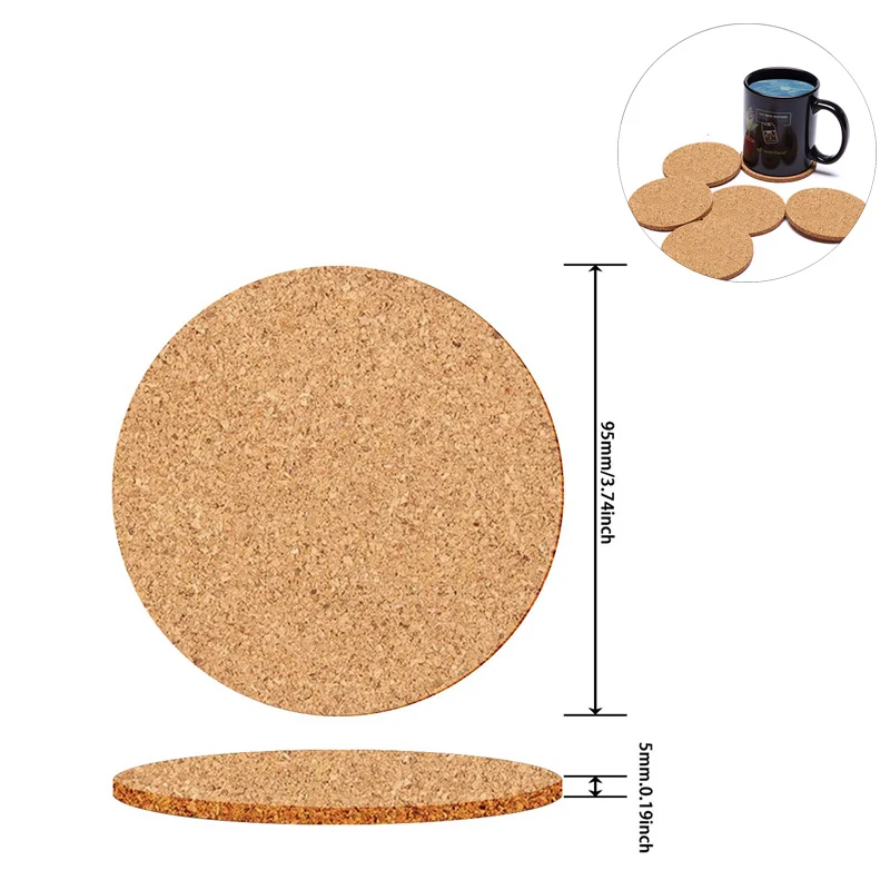 4'' Wooden Cork Plain Round Coaster 1