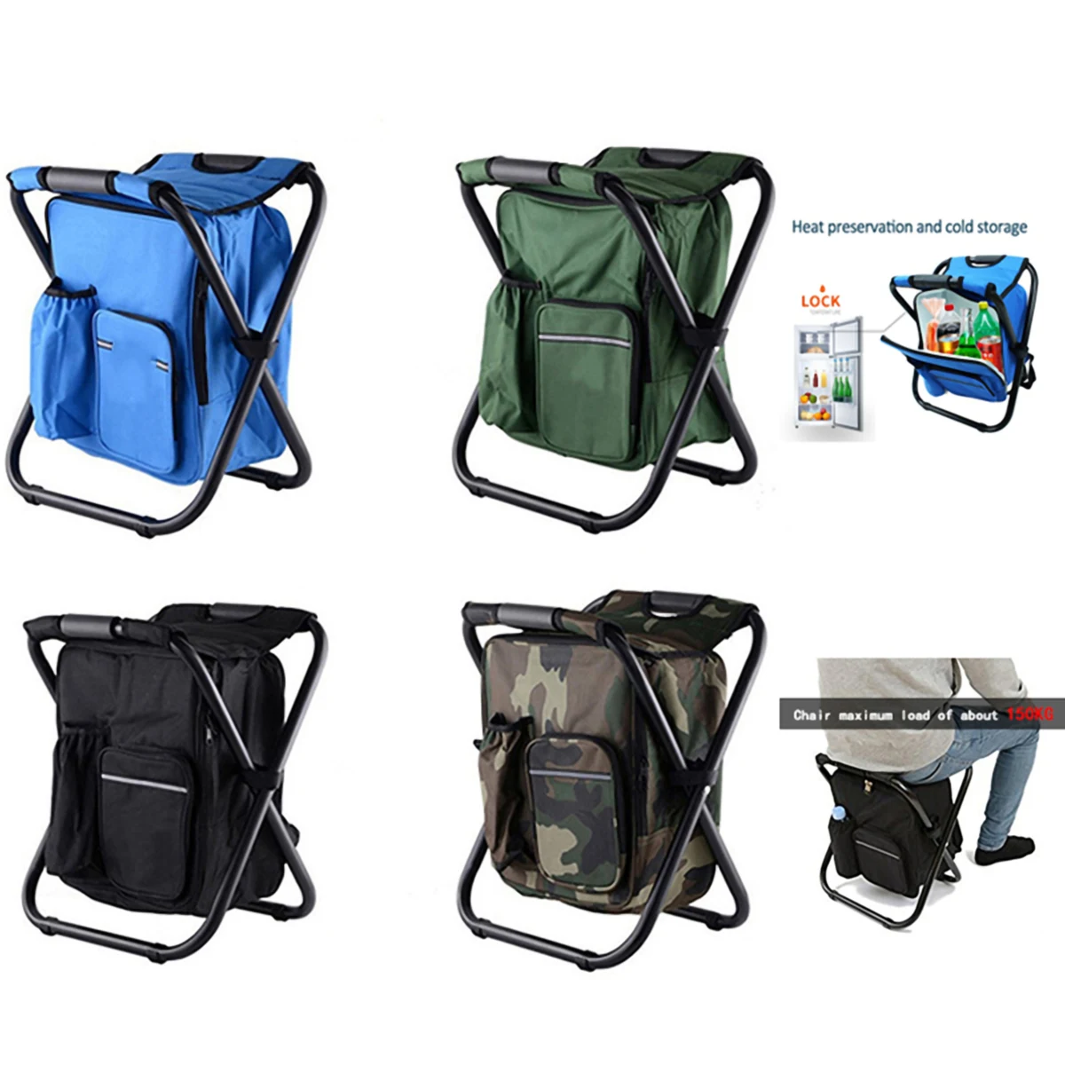Foldable Outdoor Steel Chair w/Built In Cooler Bag 1